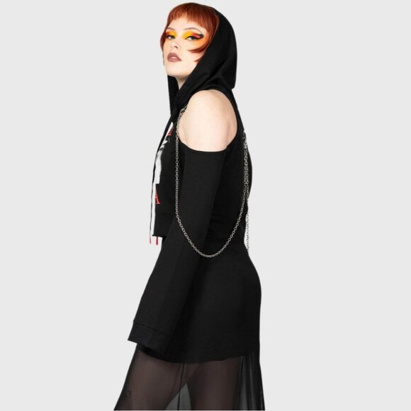 KILLSTAR ✦ Opera Crop Hoodie ✦ Dario Argento Eyes Graphic Cold Shoulder Gothic - Picture 4 of 8